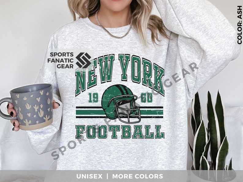 NY Retro 80s Sweatshirt, Trendy Vintage Style Crewneck New York Football Fan Gift for Game Day Womens Mens Fan Shirt Ash