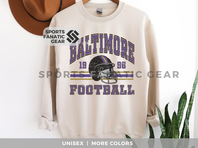 Baltimore Football Crewneck Sweatshirt, Trendy Vintage Style Football Shirt for Game Day Sand