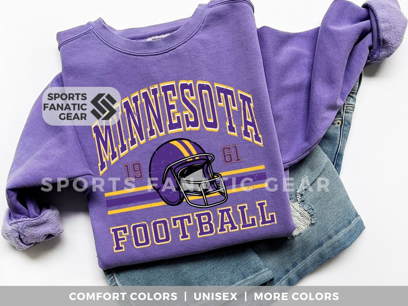 Minnesota Football Comfort Colors Vintage Retro Style Crewneck Sweatshirt, Trendy Garment-Dyed Unisex Shirt, Football Fan Gift for Game Day Violet
