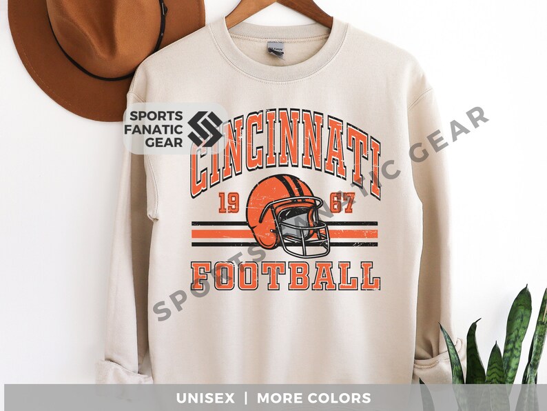 Cincinnati Vintage 80s Retro Style Sweatshirt Crewneck Trendy Football Fan Gift Mens Womens Tailgaiting Game Day Shirt Sand