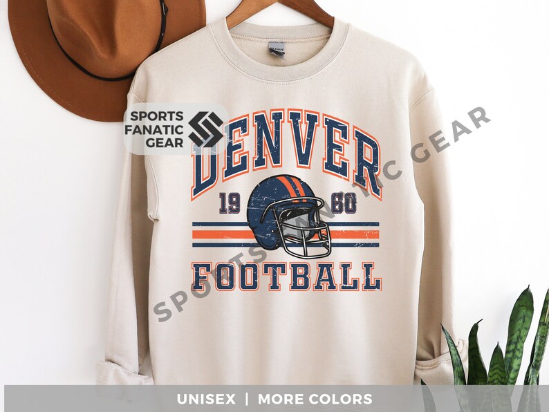 Denver Sweatshirt Crewneck, Trendy Vintage Style Football Shirt for Game Day Sand