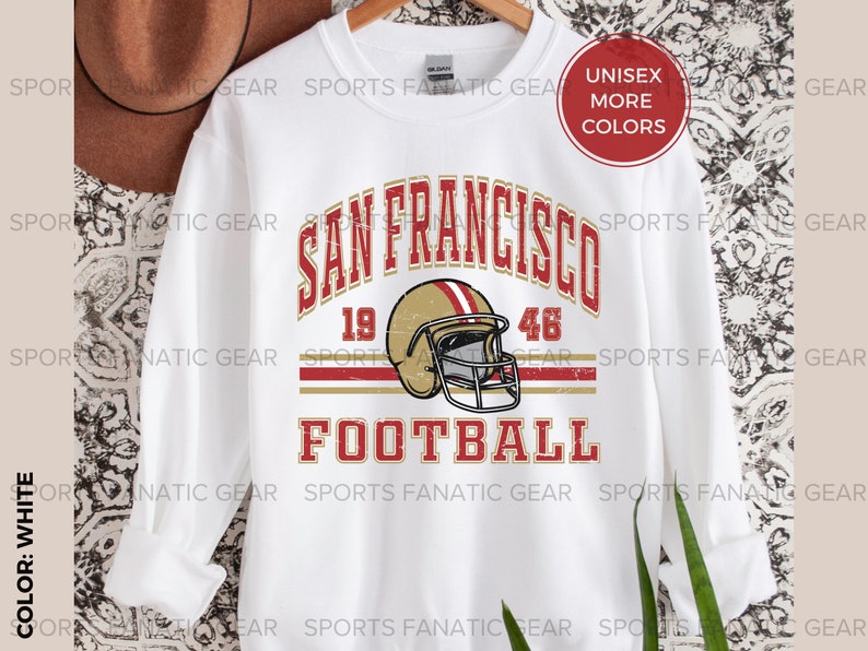 San Francisco Crewneck Sweatshirt, Vintage 80s Retro Style Football Shirt White