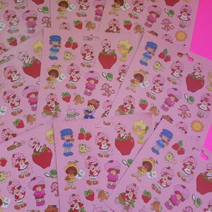 strawberry berry shortcake sticker sheet, vintage style stickers made in 2023, full sheet 20 stickers per sheet