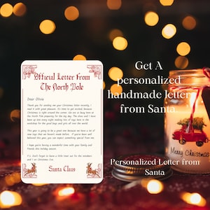 Carta personalizada hecha a mano desde el Polo Norte enviada por correo a usted, Carta hecha a mano de Santa dedicada decorada para los regalos de su hijo para niños