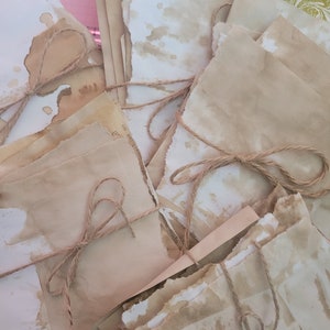 Koffiegekleurde ministukjes los papier, ephermera handgemaakt junk journal-vulpapier