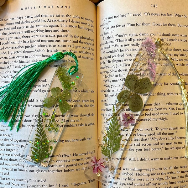 Four Leaf Clover & Pressed flower Bookmark (custom and made to order)