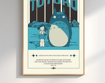 Plakat filmowy inspirowany filmem „Mój sąsiad Totoro” – grafika ścienna do filmu Ghibli – do pobrania w wersji cyfrowej