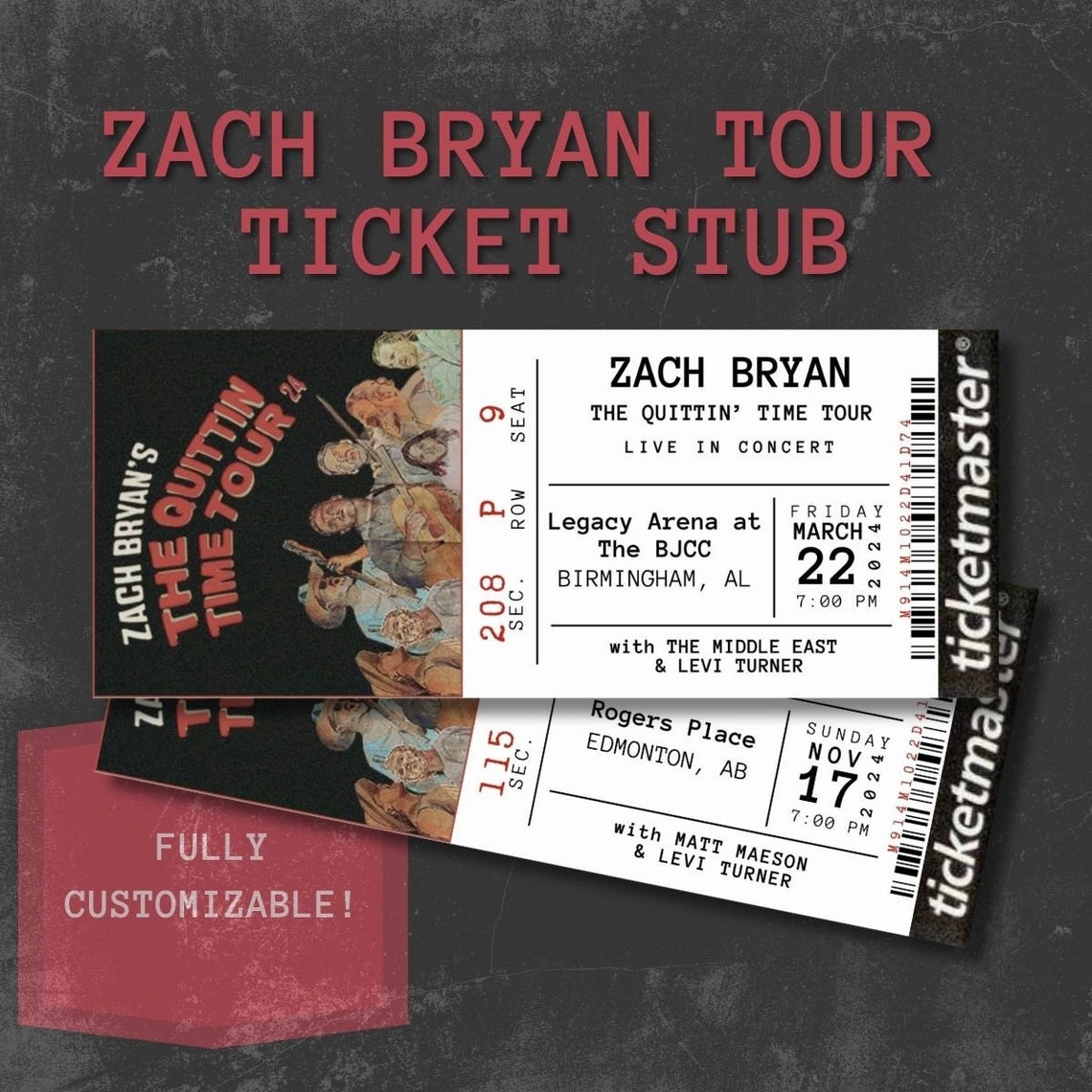 Zach Bryan the Quittin' Time Tour Ticket Stub Etsy