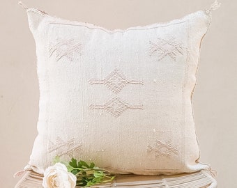 Cushion White Cactus silk cushion cover pink embroidery Moroccan Lumbar Cushion Handmade Decorative Pillow Sabra Silk