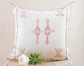 Cushion White Cactus silk cushion cover red embroidery Moroccan Lumbar Cushion Handmade Decorative Pillow Sabra Silk