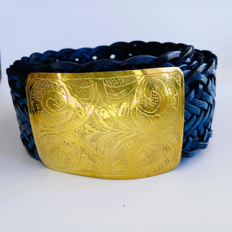 Blue Belt Leather Belt Woman Gift Large Braided Wide Belt Medallion