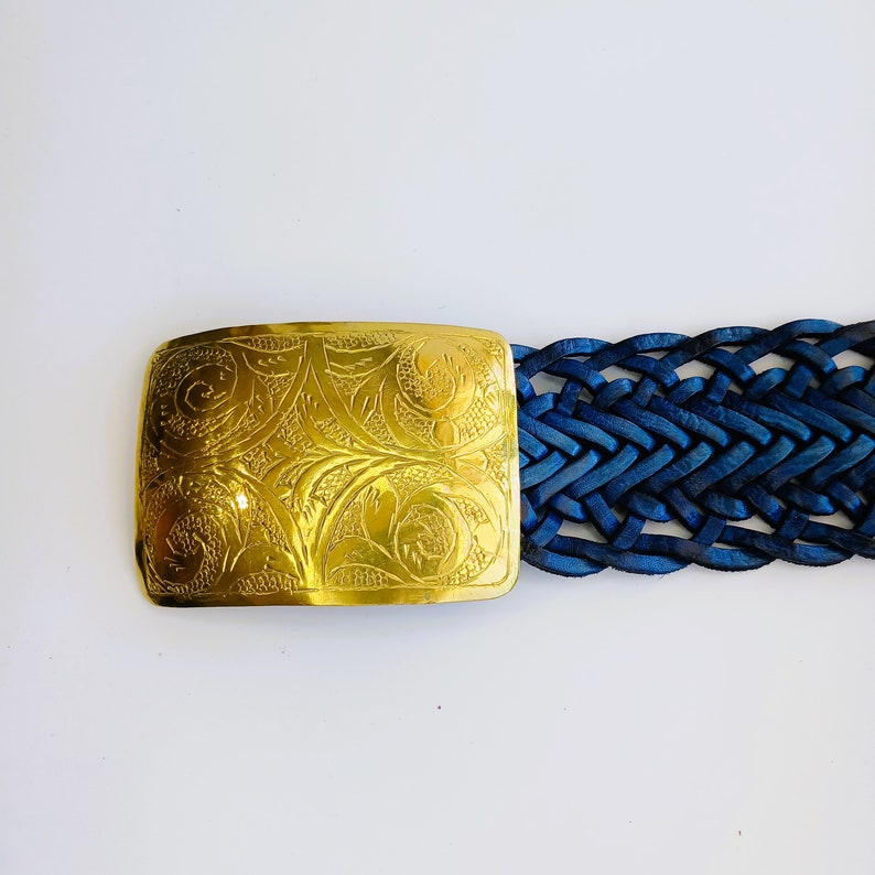Blue Belt Leather Belt Woman Gift Large Braided Wide Belt Medallion