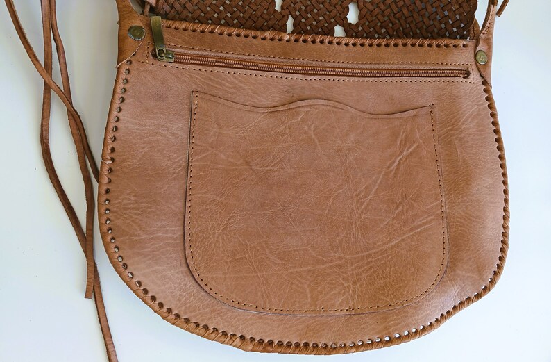 Bolso de cuero marrón hecho a mano fleco cuero trenzado bolso de hombro Boho regalo para su bolso bandolera tradicional imagen 5