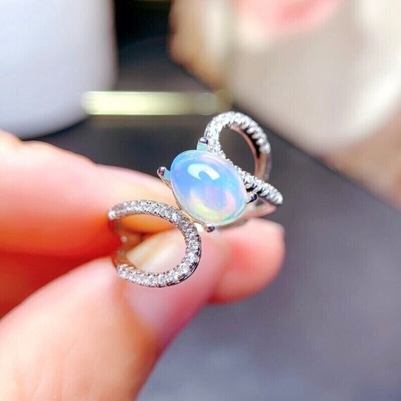 Australian Opal Statement Ring Natural White Opal Ring Platinum