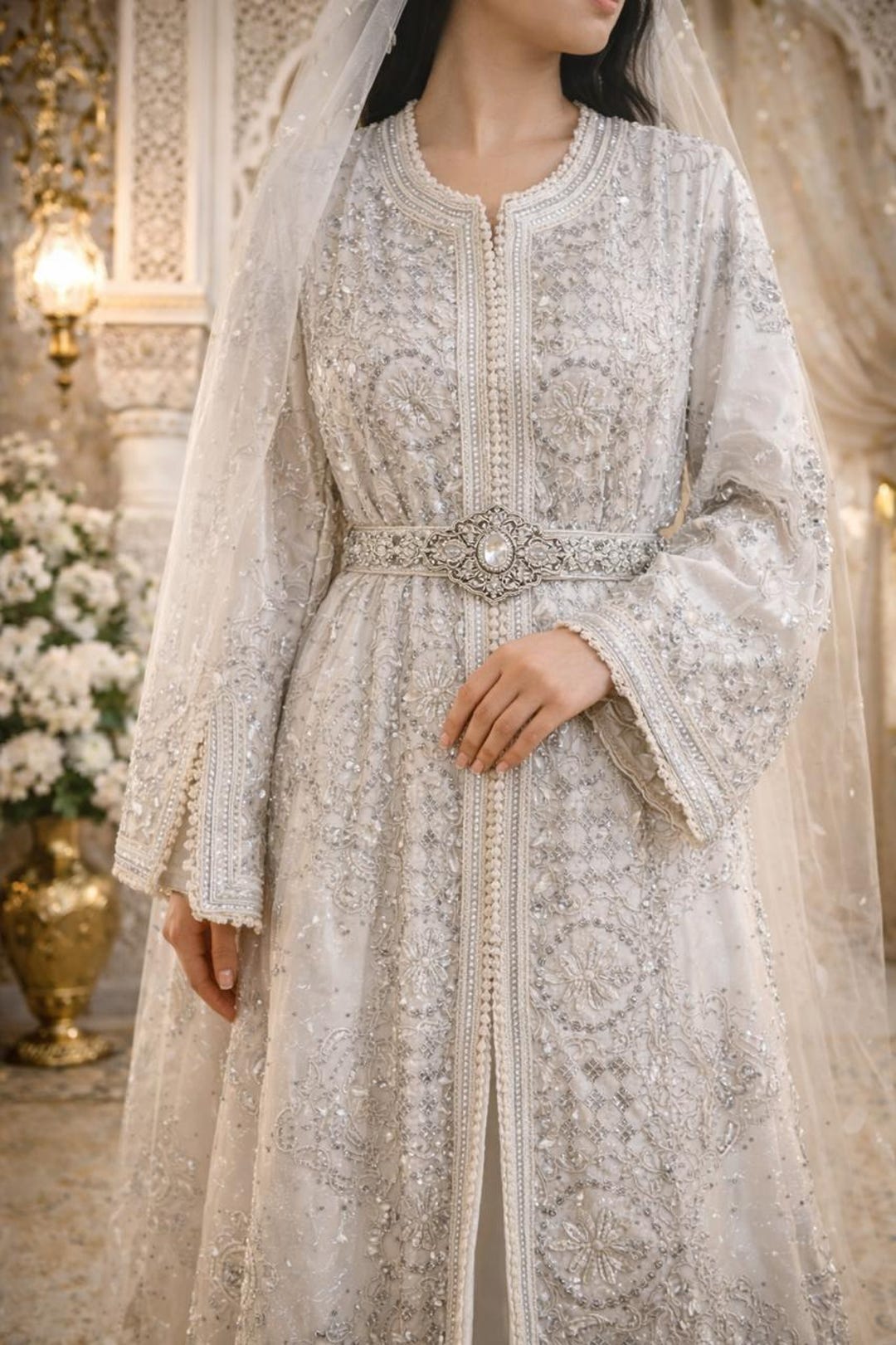 Luxury Moroccan Bridal Caftan – Heavy White Wedding Caftan – Royal ...