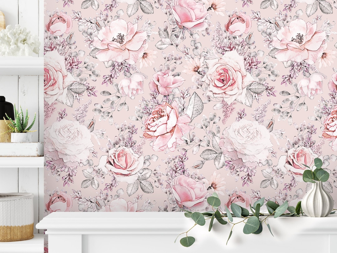 Rose Wallpaper Peel and Stick Fabric Floral Nursery Room Etsy