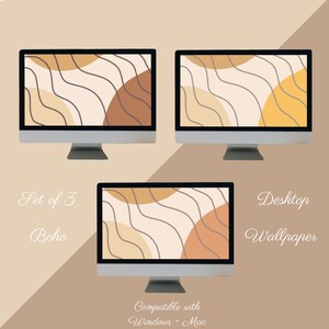 Set di 3 sfondi per desktop Boho - Sfondo minimalista astratto / Sfondo estetico per laptop / Design beige / Download digitale