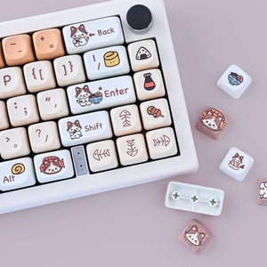 Happy Cat Keycap set, MOA Profile Cat Keys, Mechanical Keyboard, Artisan Keycap set, custom keycap set, Dye-Sub Legends, PBT, Cherry MX