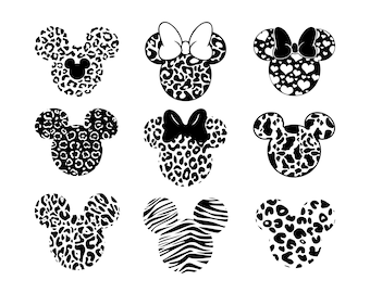 Lampart Mickey SVG, Myszka Miki gepard lampart, Myszka Minnie gepard svg, Myszka Lampart Svg, Zarys Myszki Miki Minnie, Clipart Myszki