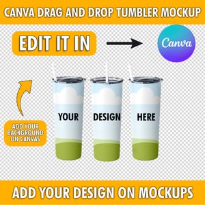 Canva Drag and Drop Tumbler Mockup, 20oz Tumbler Mockup, Customizable Tumbler Mockup, Canva Tumbler Mockup, Skinny Tumbler Mockup, Template
