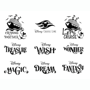 Paquete de imágenes prediseñadas de cruceros SVG, Mickey Cruise PNG, paquete de imágenes prediseñadas de cruceros SVG, paquete de logotipos de nombres de cruceros con ratones - Treasure Fantasy Dream Wish Wonder Magic