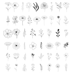 Wildflowers svg, Wild flower svg bundle, Botanical svg, Bouquet SVG, Floral svg, Flower clipart, flower sketch svg, Wildflowers Art Svg