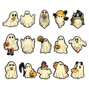 Cute Ghost Halloween svg Bundle, Retro Ghost png, Retro Floral Ghost png, Dog Ghost svg, Ghost Reading svg, Spooky Season, Halloween png