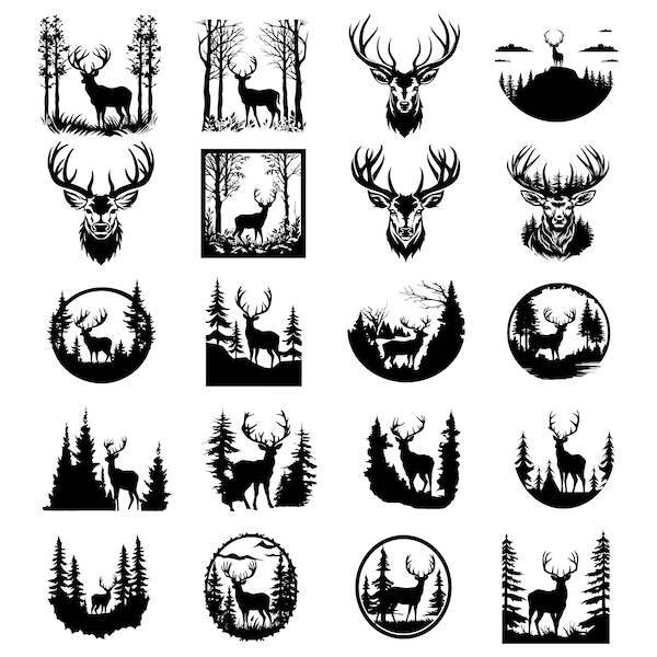 Deer in the forest SVG, Deer head vector Svg Png, Deer in the forest svg, Forest silhouette svg, Deer Cut Files For Cricut, Deer Clipart