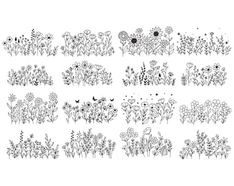 Wildblumen svg, Blumen svg, Blumenwiese svg, Gekritzelblumen svg, Blumen svg, Blumen-Svg-Bundle, Blumenstrauß SVG, Blumenrahmen svg, Blumen svg