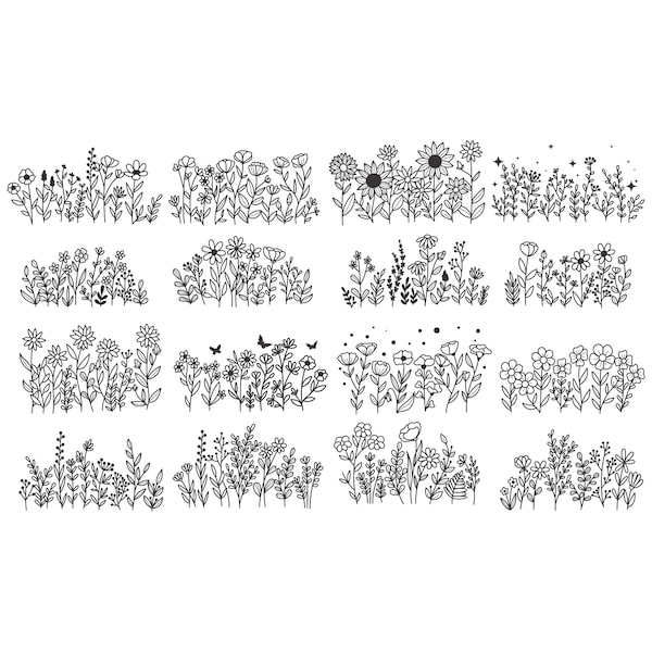 Wildflowers svg, floral svg, flower meadow svg, doodle flower svg, flower svg, Flower Svg Bundle, Bouquet SVG, floral frame svg, floral svg