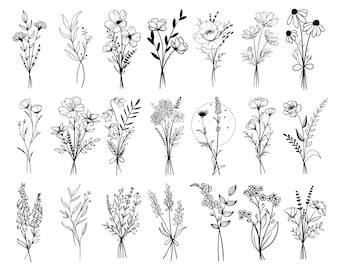 Bouquet SVG, Wildflowers svg, floral svg, flower meadow svg, doodle flower svg, flower svg, Flower Svg Bundle, floral frame svg, floral svg
