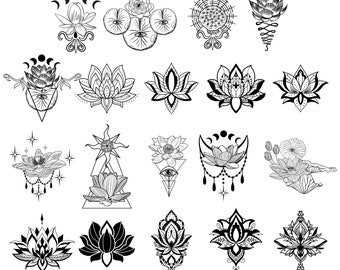 LOTUS SVG Bundle Lotus Flower CRICUT Namaste Cut Files Yoga Silhouette Mandala Clipart Meditation Spiritual Digital Png Dxf Eps Jpg Pdf