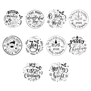 Adornos navideños redondos SVG, Cita de Feliz Navidad 2023 SVG, Signo redondo de Navidad svg, Paquete de adornos navideños, Navidad Svg 2023