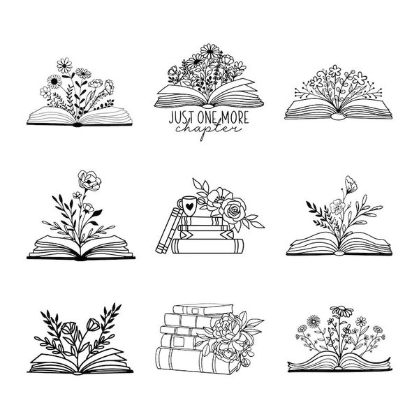 Floral livre SVG, livre Svg, livre avec fleurs Svg, lecture Svg, lecture, fleurs qui poussent hors d'un livre, joli livre, fleurs, fleurs avec livre