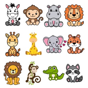 Jungle Dieren SVG, Safari dieren gelaagde Svg, Dierlijke SVG, Safari Dieren SVG, Safari dieren schetsen svg, Dierentuindieren Clip Art