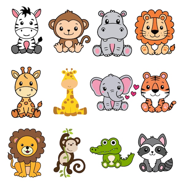 Jungle Animals SVG, Safari animals layered Svg, Animal SVG, Safari Animals SVG, Safari animals outline svg, Zoo Animals Clip Art