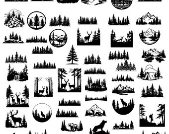 Landschafts-Svg, Landschafts-Svg Holz, Waldszene svg, Waldsilhouette svg, Berg-Svg-Bundle, Waldsvg, Abenteuersmvg, Waldszenen-Svg