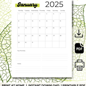 2025 Calendar | 2025 Monthly Planner | Vertical Monday Start 2025 | Elegant Monthly Calendar | A4 Letter Size | Print at Home Wall Calendar