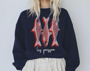 Fisherman Aesthetic Sweatshirt, French teacher shirt, Les Poisson Shirt, Trending Fish Sweatshirt, Girlfriend Gift, Wife Gift, Fish Shirt