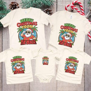 Christmas Group TShirts, Family Holiday Tees, Santa at the Beach Shirts, Matching Christmas Tee, Beach Christmas Top, Tropical T, Hawaii Tee