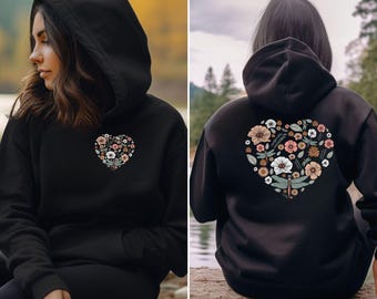 Dragonfly Sweatshirt, Floral Heart Sweatshirt, Dragonfly Hoodie, Perfect for Casual Wear, Great Gift for Spring, Dragonfly Gift, Girl Gift
