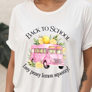 Teacher shirt for back to school with retro pink bus, cute lemon teacher shirt, easy peasy lemon squeezy shirt for new teacher