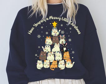 Cat Christmas Crewneck Sweatshirt, Cozy Holiday Gift, Cat Lover Apparel, Unisex Cat Sweater, Veterinarian Gift, Vet Tech Sweatshirt