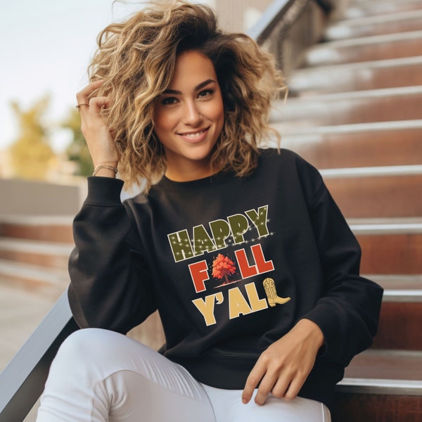 Fall sweatshirt gift idea for teacher, happy fall yall shirt, gift for she who loves autumn time, Halloween lover, fall colors shirt