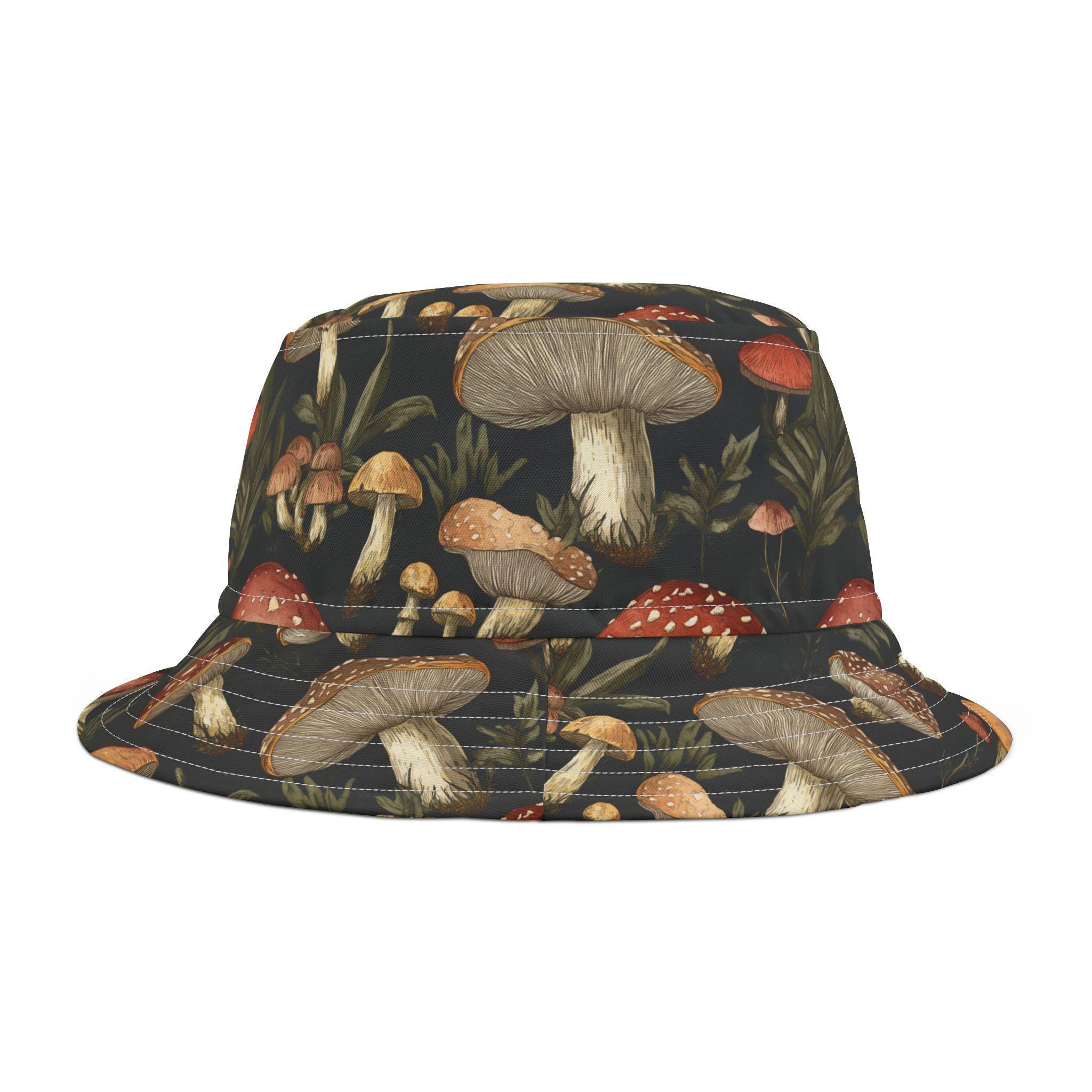 Gucci unisex bucket hat with etch mushroom designs Embroidered Mushroom Bucket Hat: Cotton Twill, Nature  main image 4