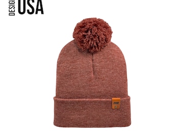 HW6071 HAAKWEAR Pom Pom Beanie - Made in USA - Rusty Burgundy