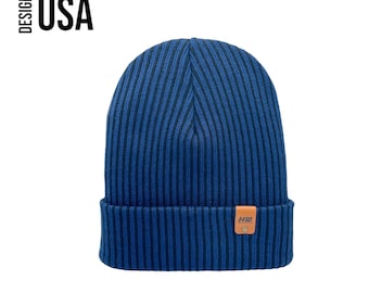 Striped Ribbed Beanie: Cuffed Acrylic Winter Hat, Made in USA