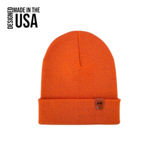 Knit Cuffed Beanie - Tiger Orange - Made in USA