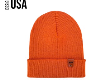 Knit Cuffed Beanie - Tiger Orange - Made in USA