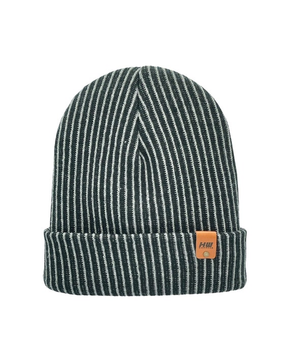 Ribbed knit black striped  beanie hat Sakkas CADK1520 - Sam Unisex Ribbed Stripe Beanie Cap - 1  main image 3